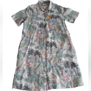 C&C California Linen Short Sleeve Shirt Dress Size Small Beachy Coastal Tropical
